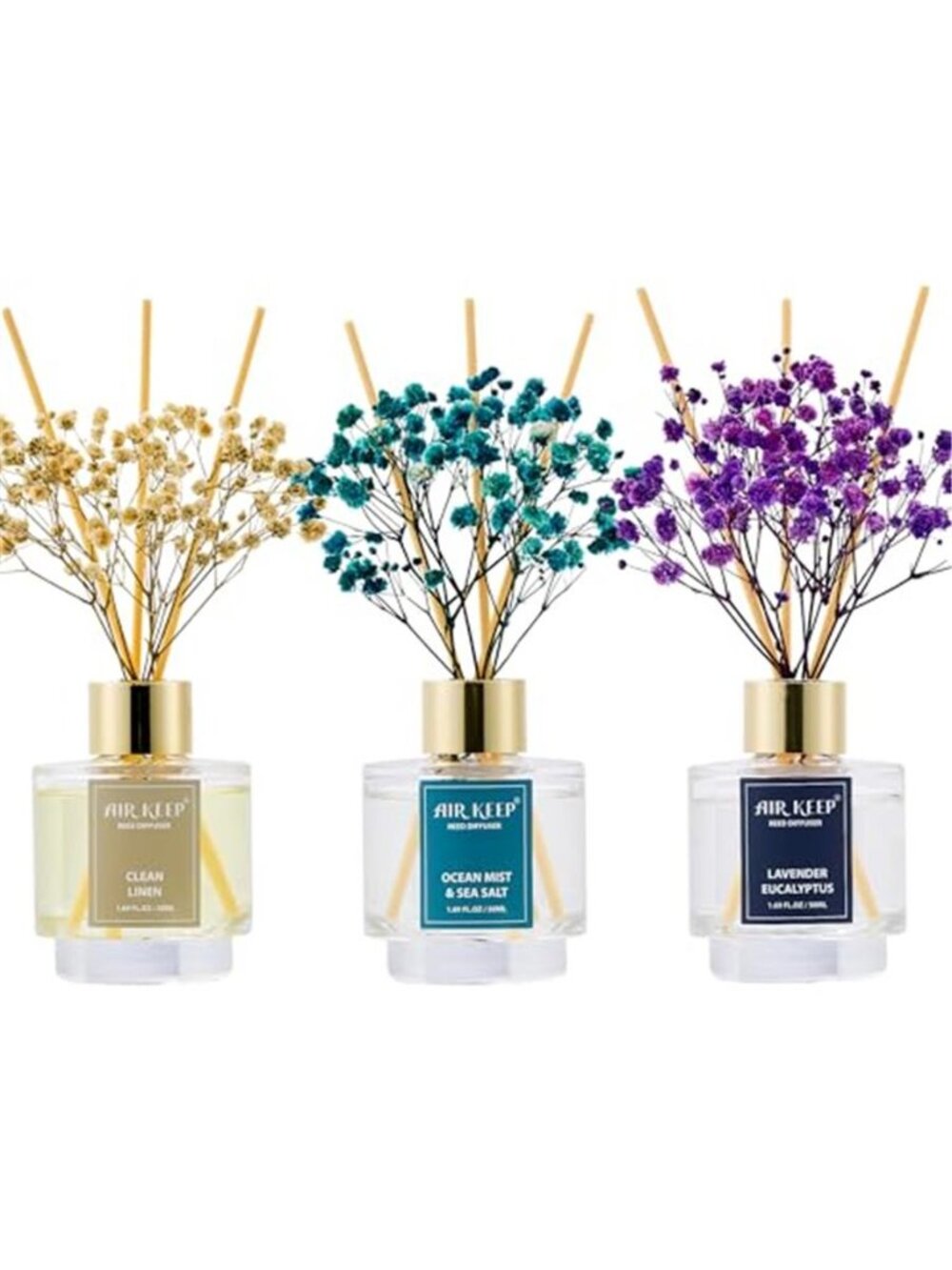Reed Diffuser Set 3 Scents Clean Linen Ocean Lavender Eucalyptus Home Fragrance